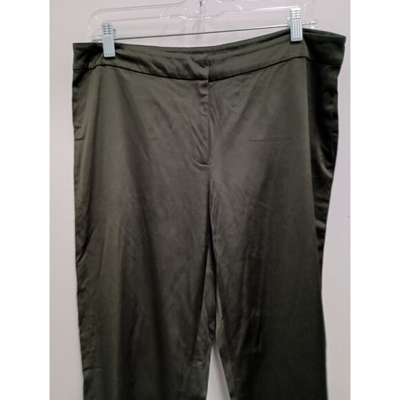 Eileen Fisher Womens Dress Pants Medium Olive Green Satin Straight Leg Classic - Picture 2 of 8